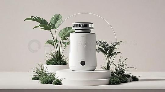 垃圾处理器,电商展台带水元素厨房家电产品高清摄影图